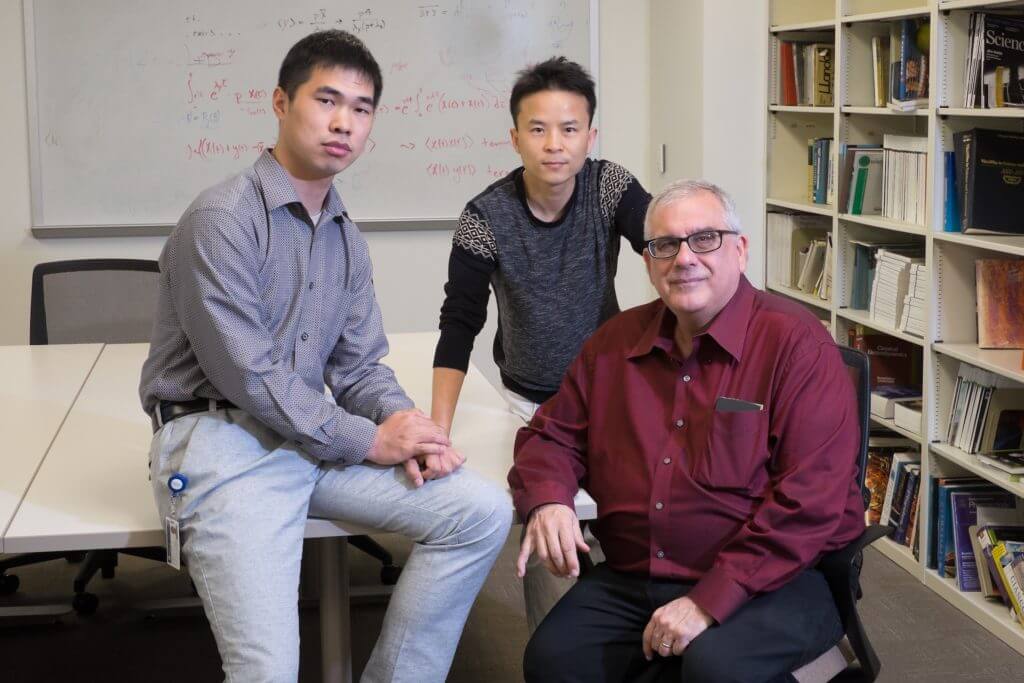 From left, Rice University graduate student Mingchen Chen, postdoctoral researcher Weihua Zheng and theoretical biological physicist Peter Wolynes co-authored a paper explaining a complex feedback loop between actin filaments and aggregating proteins in neurons that appears to be key to the formation of long-term memories.
