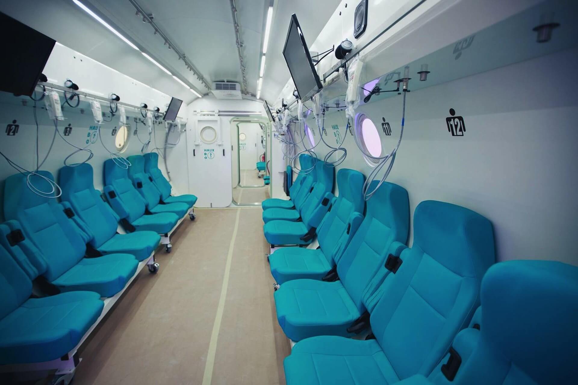 The interior of a hyperbaric chamber at the Sagol Center for Hyperbaric Medicine and Research in Israel, used to treat patients with fibromyalgia in a recent trial. A new study showed patients who completed a two-month regimen of treatment experienced significant improvements in their health. (Credit: Sagol Center for Hyperbaric Medicine and Research)