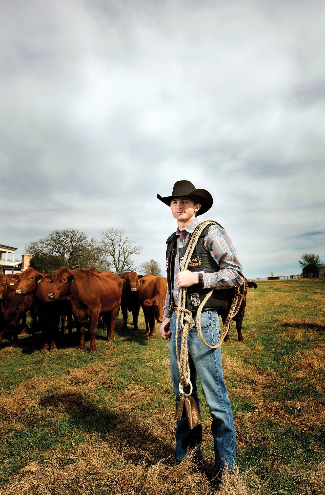 Cody Teel at his wife's family's ranch outside of College Station, Texas.