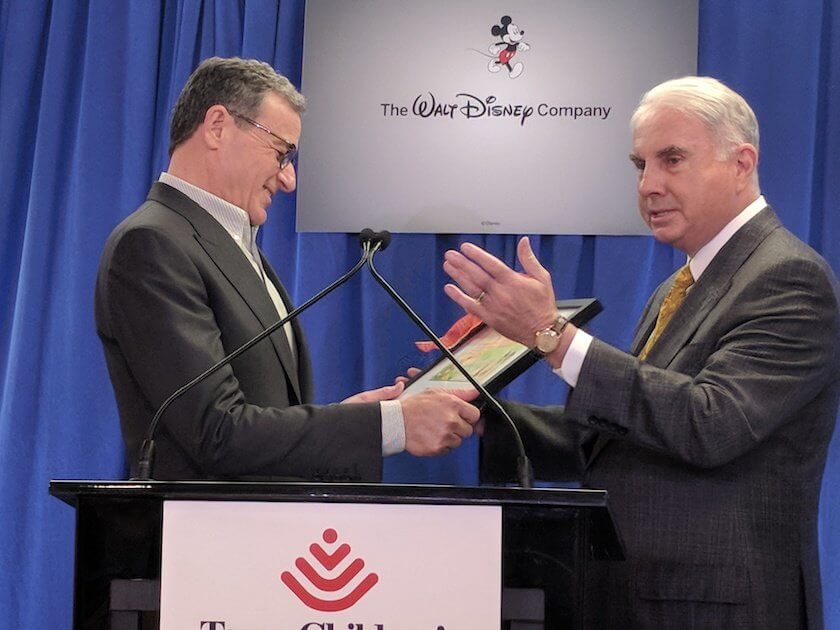 Wallace presented Iger with a copy of an illustration that Walt Disney made in 1952 after visiting Texas Children's Hospital, when it was under construction.
