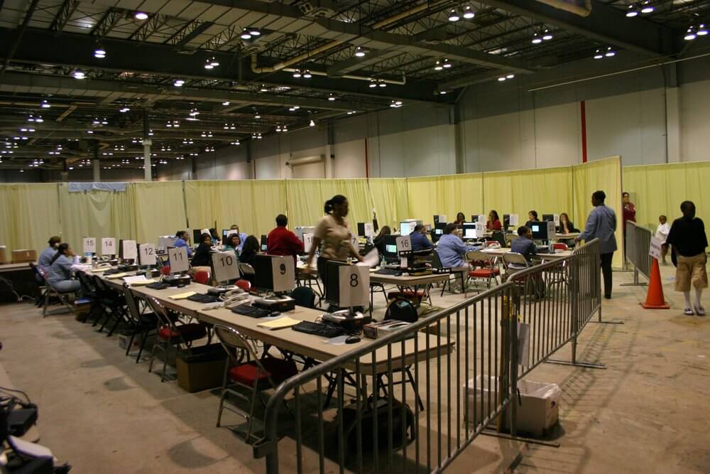 Patient registration at the Astrodome. (Photo courtesy Harris Health System)
