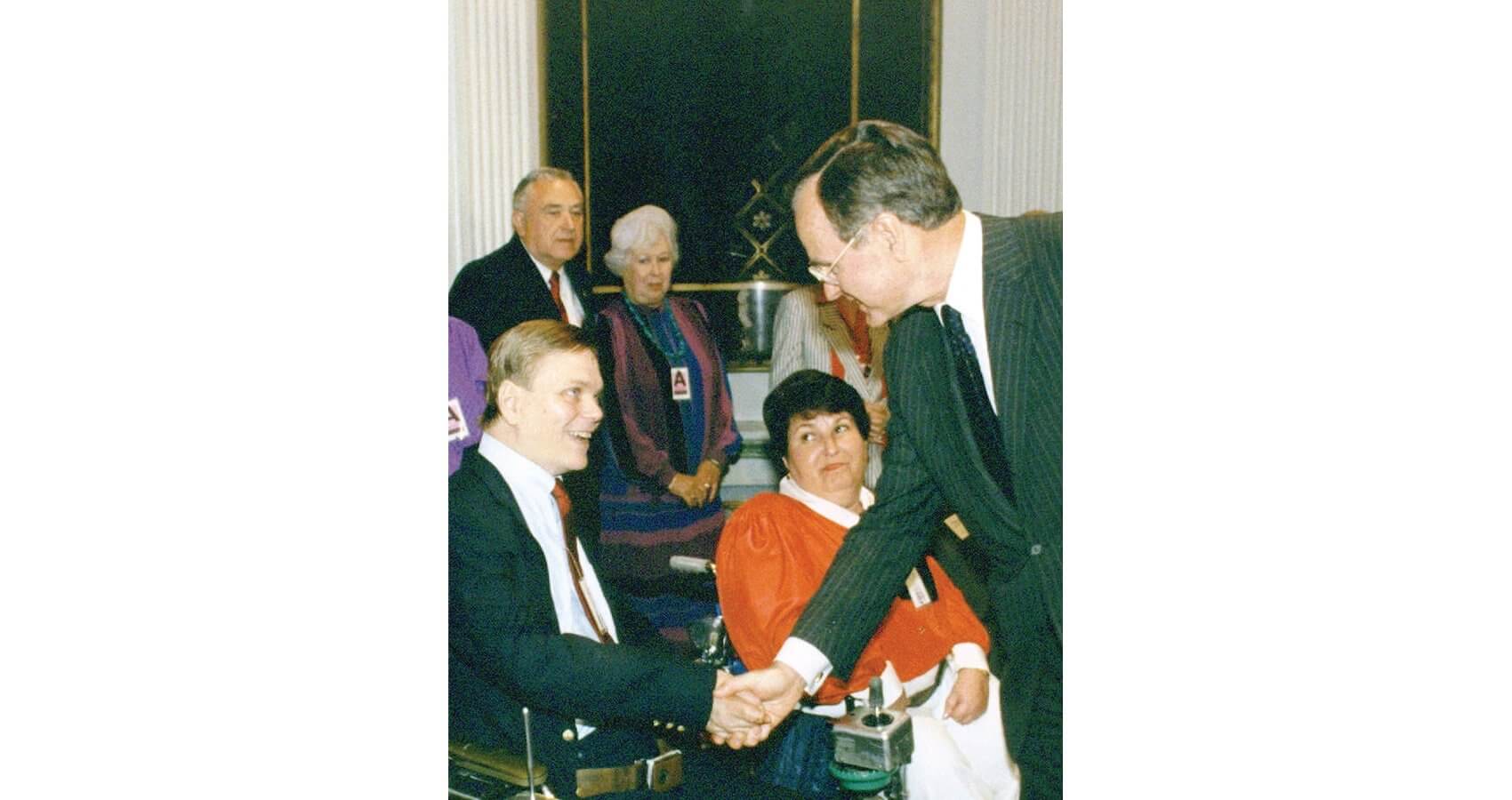 Vice President George H.W. Bush greets Frieden at the White House in 1984. (Credit: Lex Frieden)