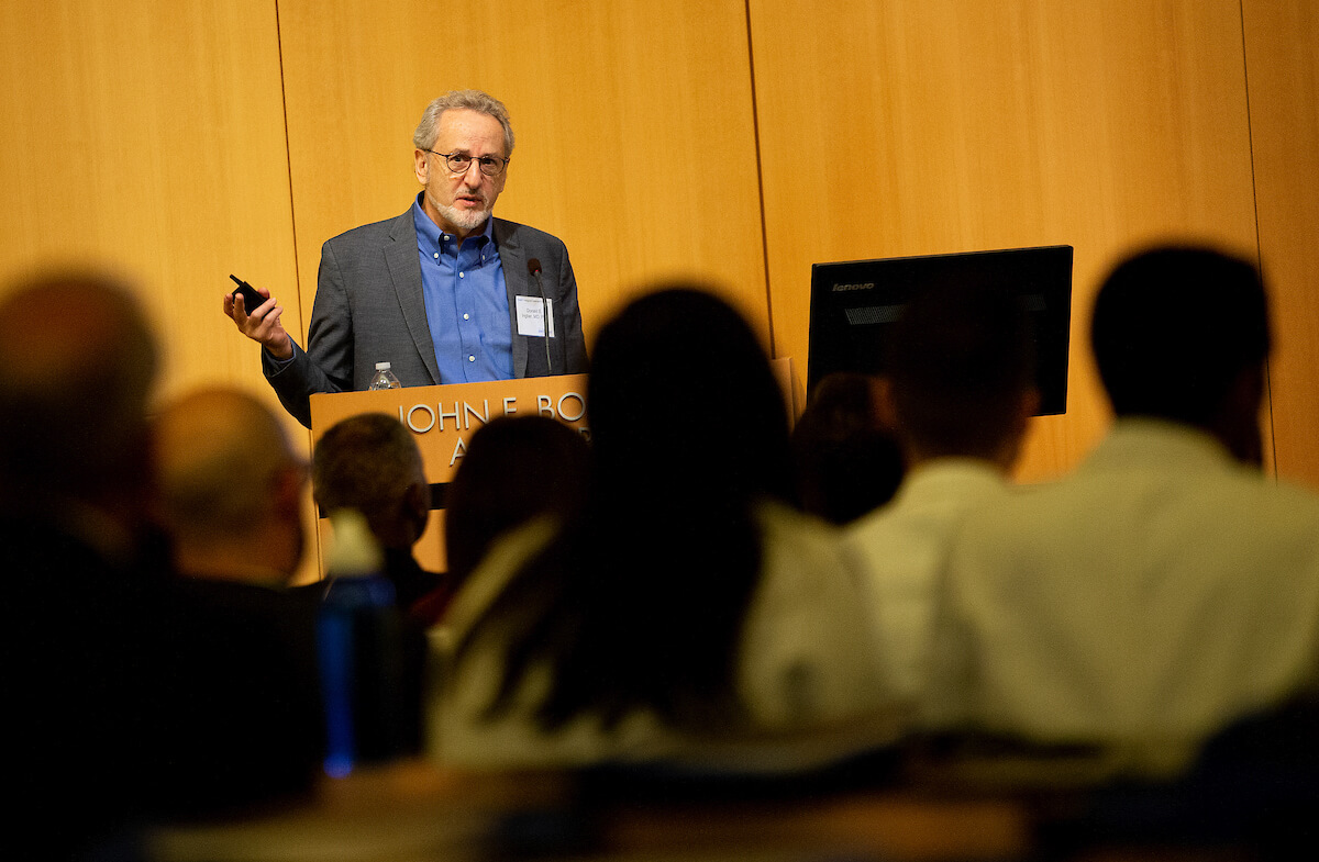 Don Ingber, M.D., Ph.D., founding director of the Wyss Institute for Biologically Inspired Engineering at Harvard University, during his talk, 