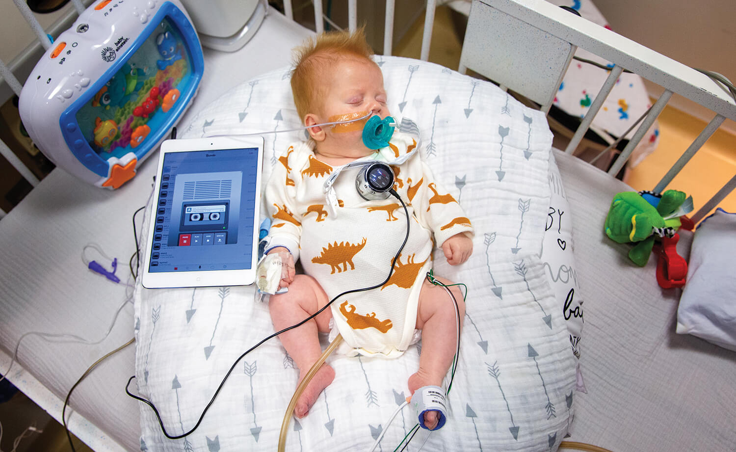 Dane Scott Sanford snoozes while his heartbeat is recorded at Texas Children’s Hospital for use in an original song for his family.
